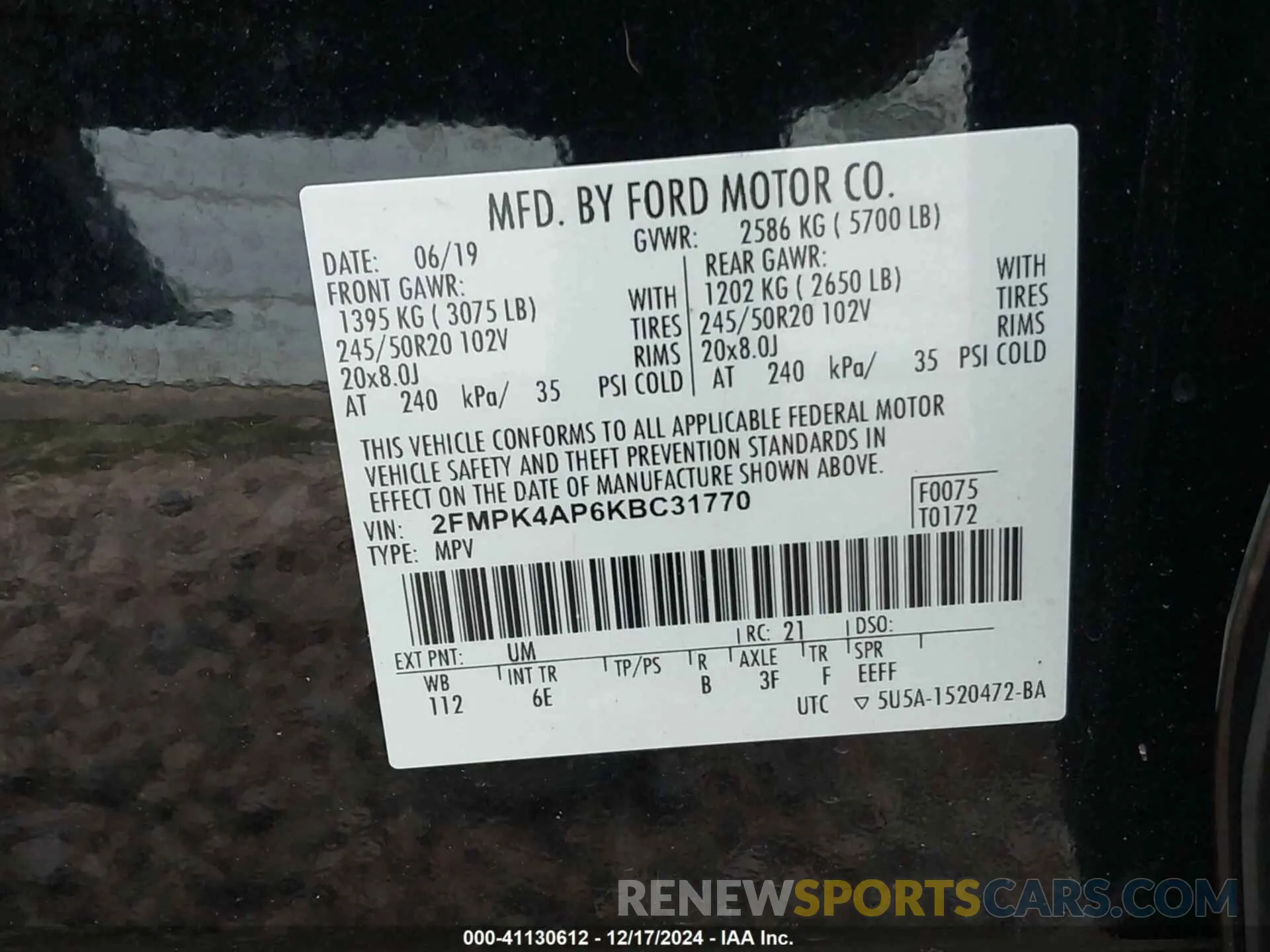 9 Photograph of a damaged car 2FMPK4AP6KBC31770 FORD EDGE 2019