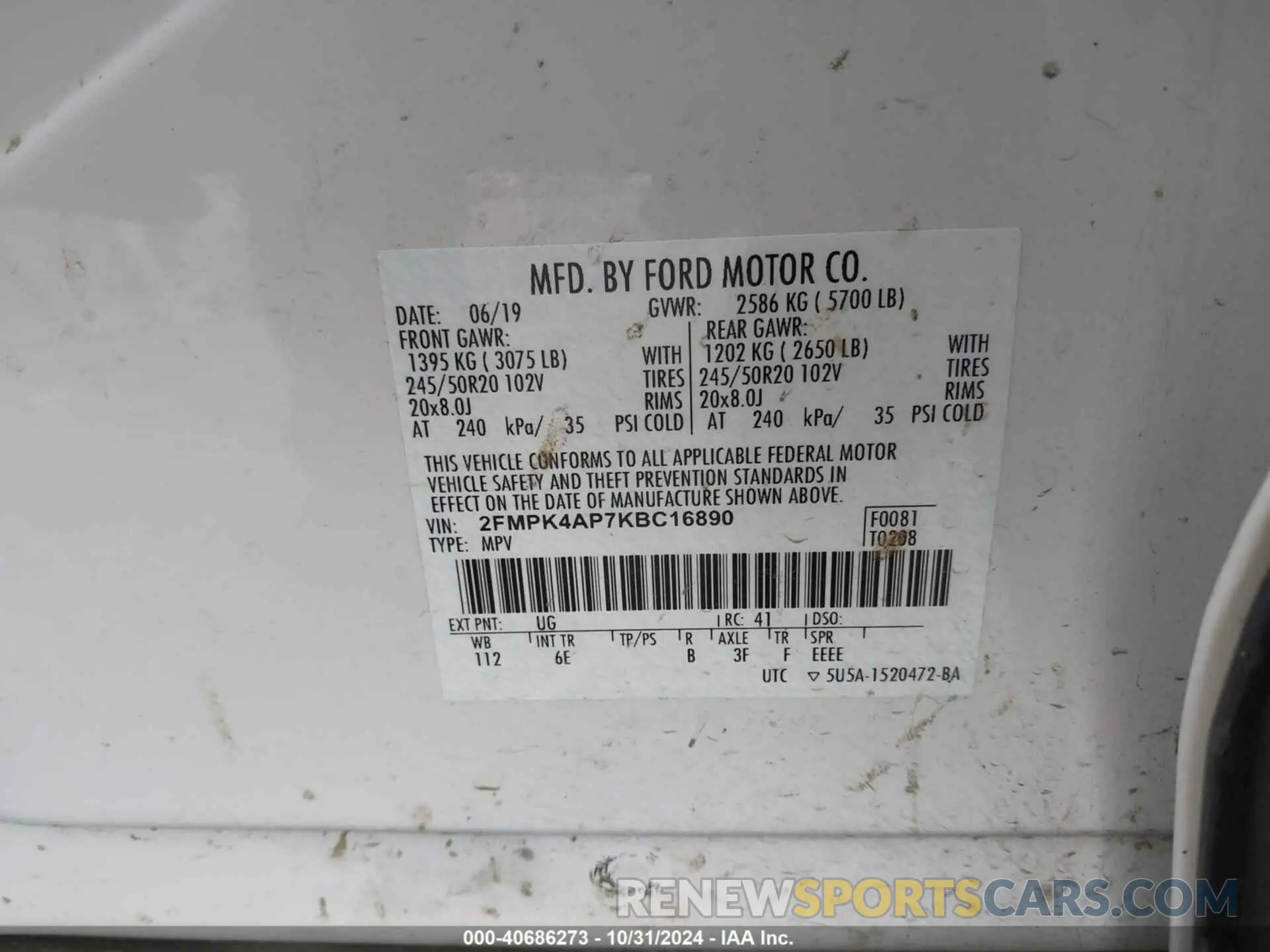 9 Photograph of a damaged car 2FMPK4AP7KBC16890 FORD EDGE 2019