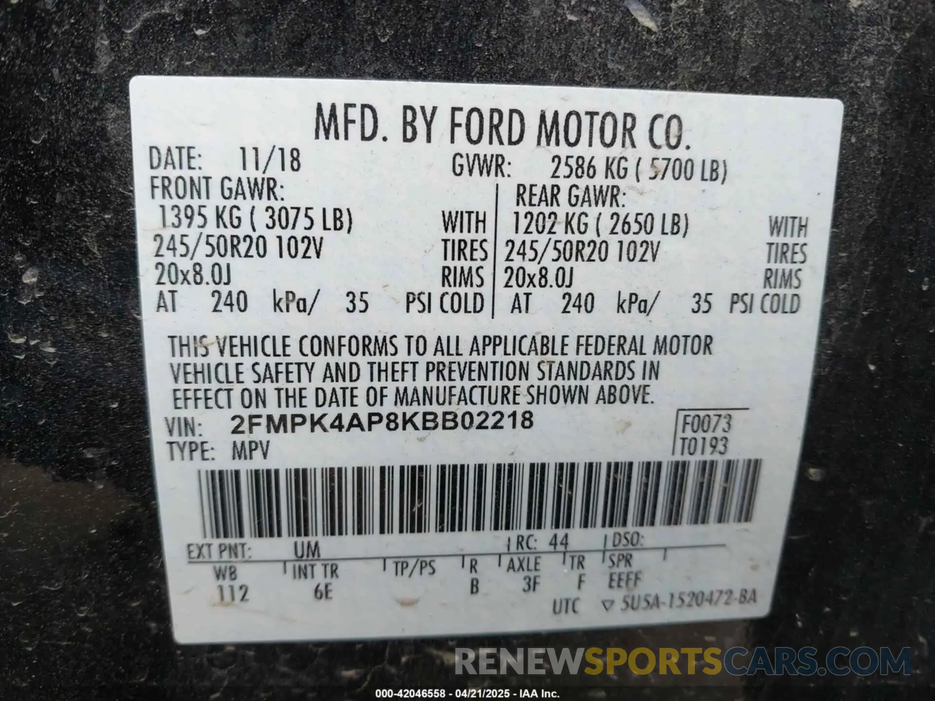 9 Photograph of a damaged car 2FMPK4AP8KBB02218 FORD EDGE 2019