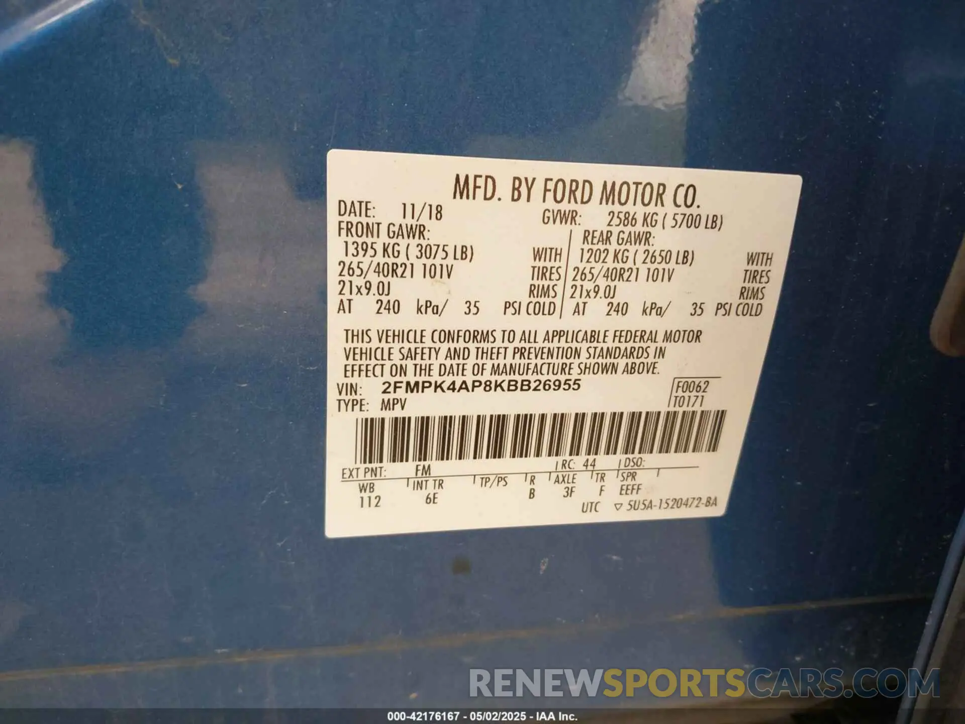 9 Photograph of a damaged car 2FMPK4AP8KBB26955 FORD EDGE 2019