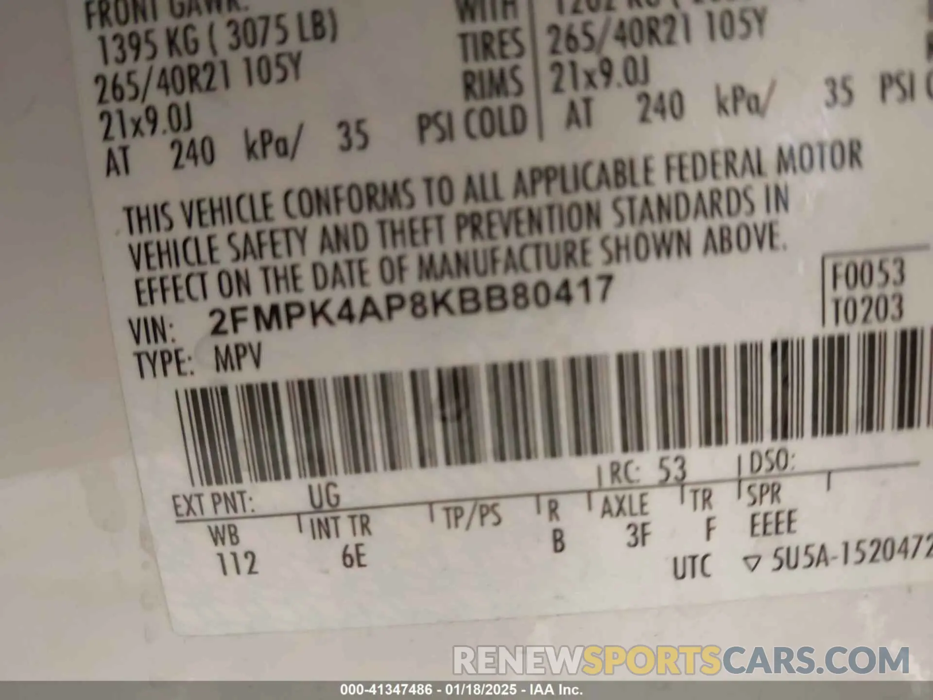 9 Photograph of a damaged car 2FMPK4AP8KBB80417 FORD EDGE 2019