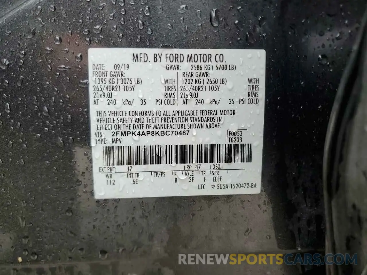 14 Photograph of a damaged car 2FMPK4AP8KBC70487 FORD EDGE 2019
