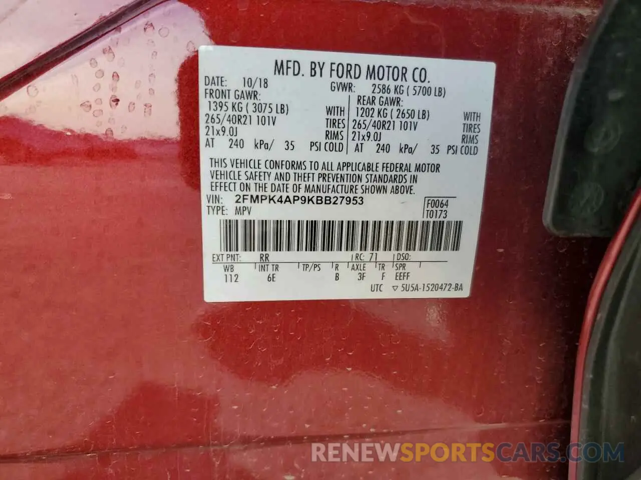 15 Photograph of a damaged car 2FMPK4AP9KBB27953 FORD EDGE 2019