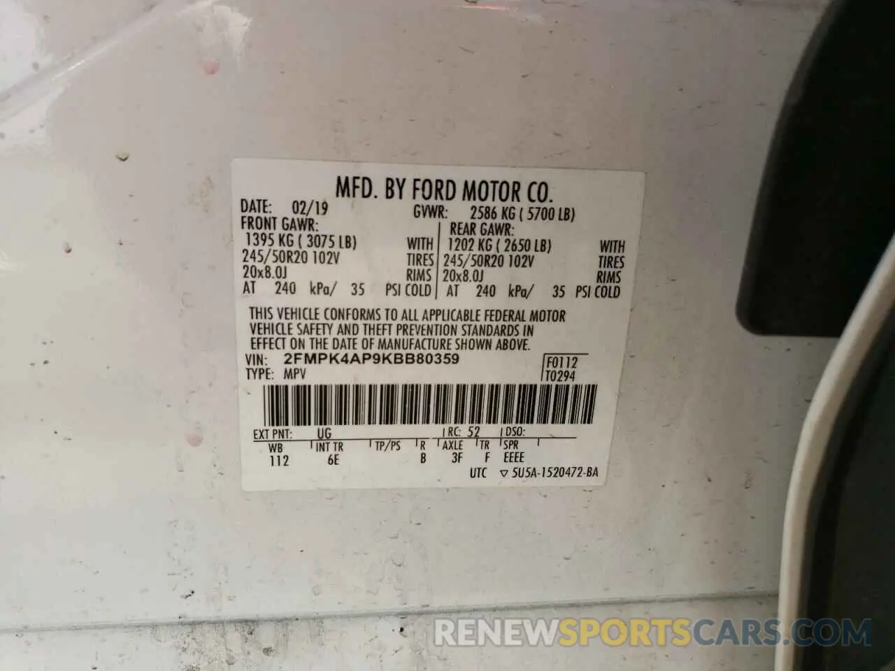 14 Photograph of a damaged car 2FMPK4AP9KBB80359 FORD EDGE 2019