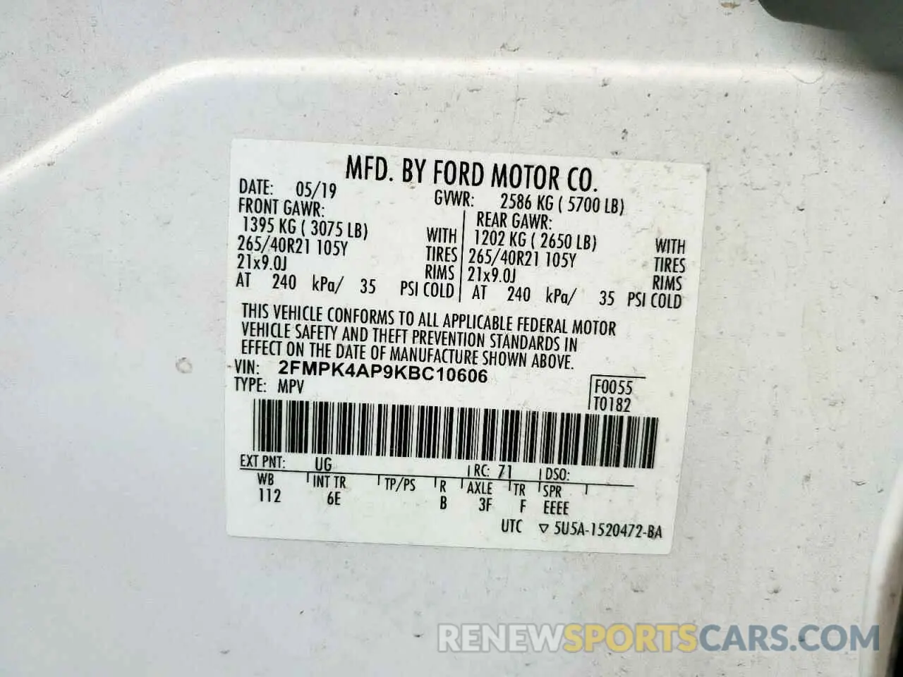 15 Photograph of a damaged car 2FMPK4AP9KBC10606 FORD EDGE 2019