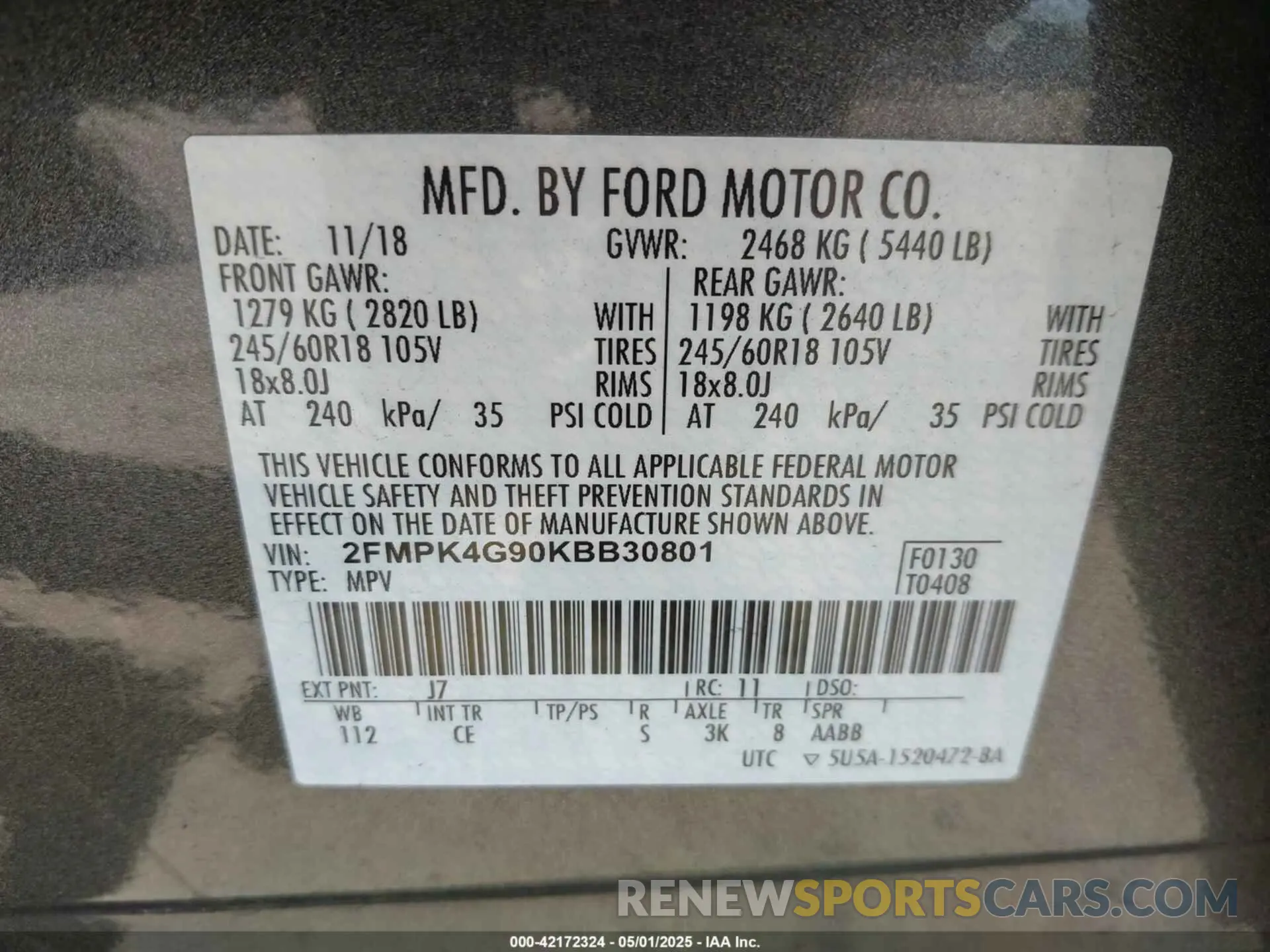 9 Photograph of a damaged car 2FMPK4G90KBB30801 FORD EDGE 2019