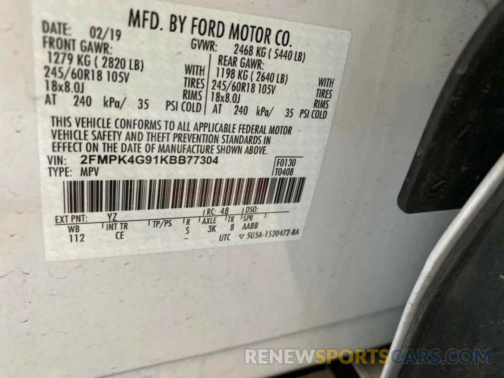 7 Photograph of a damaged car 2FMPK4G91KBB77304 FORD EDGE 2019