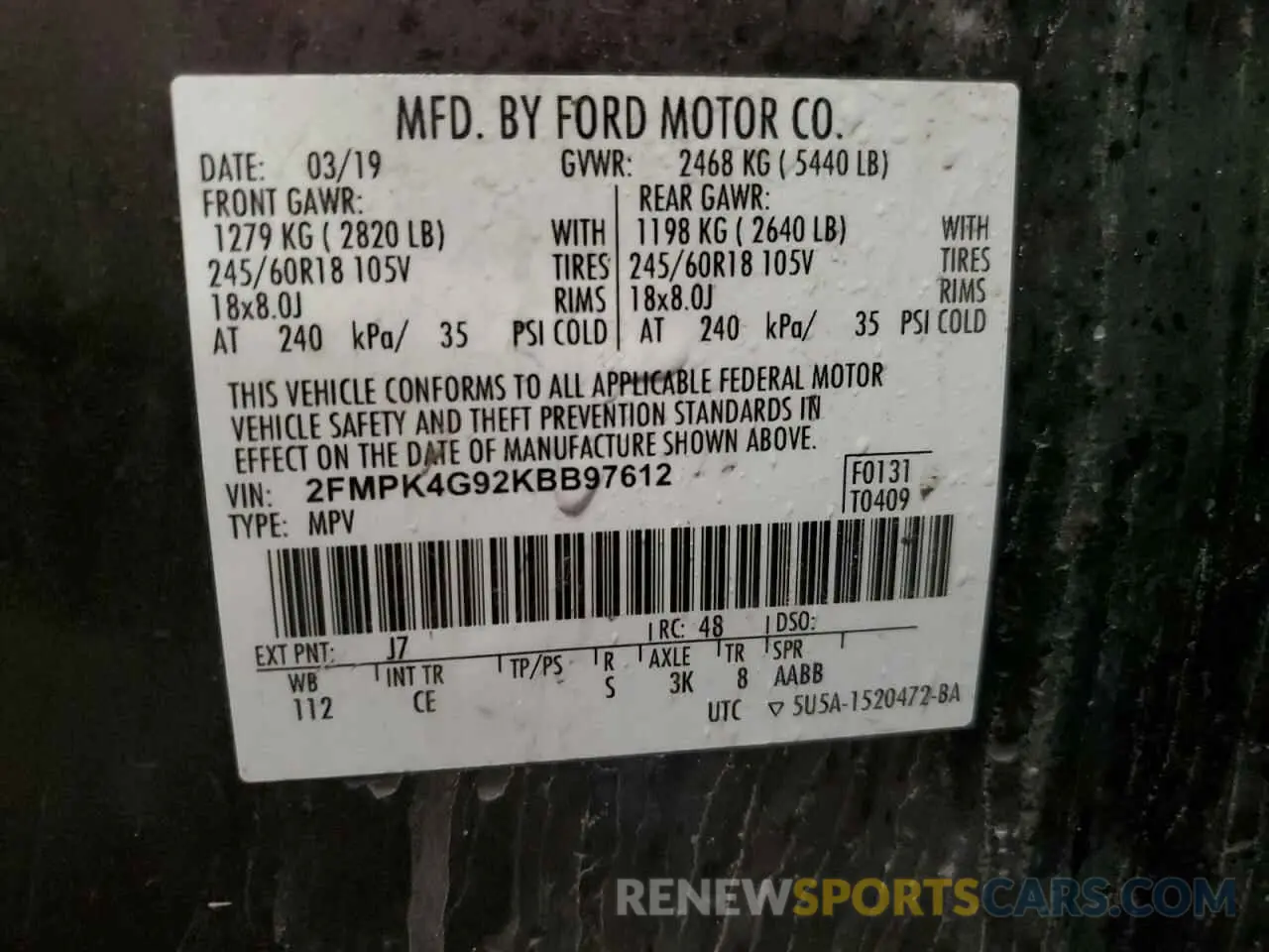 13 Photograph of a damaged car 2FMPK4G92KBB97612 FORD EDGE 2019
