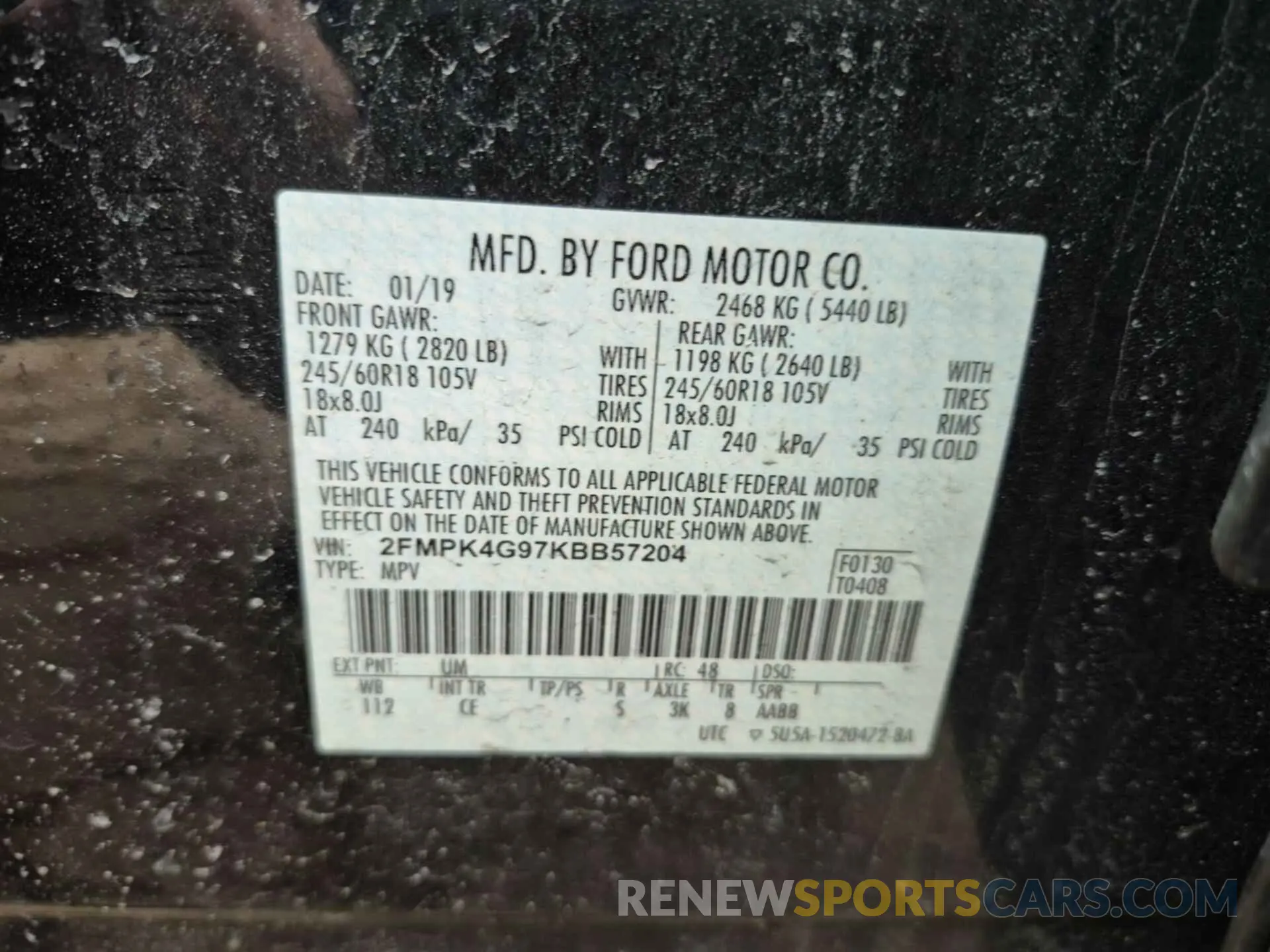 11 Photograph of a damaged car 2FMPK4G97KBB57204 FORD EDGE 2019