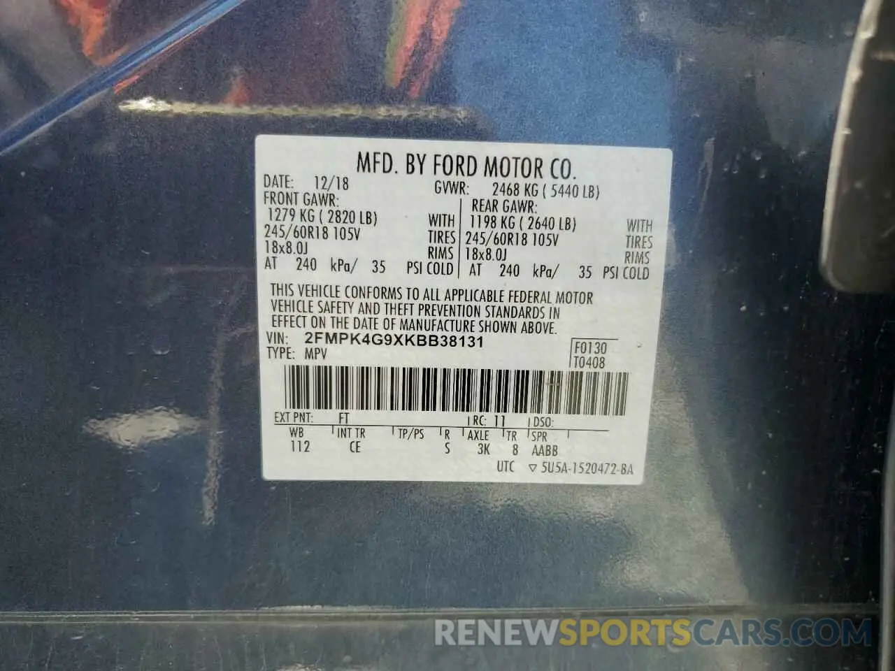 13 Photograph of a damaged car 2FMPK4G9XKBB38131 FORD EDGE 2019
