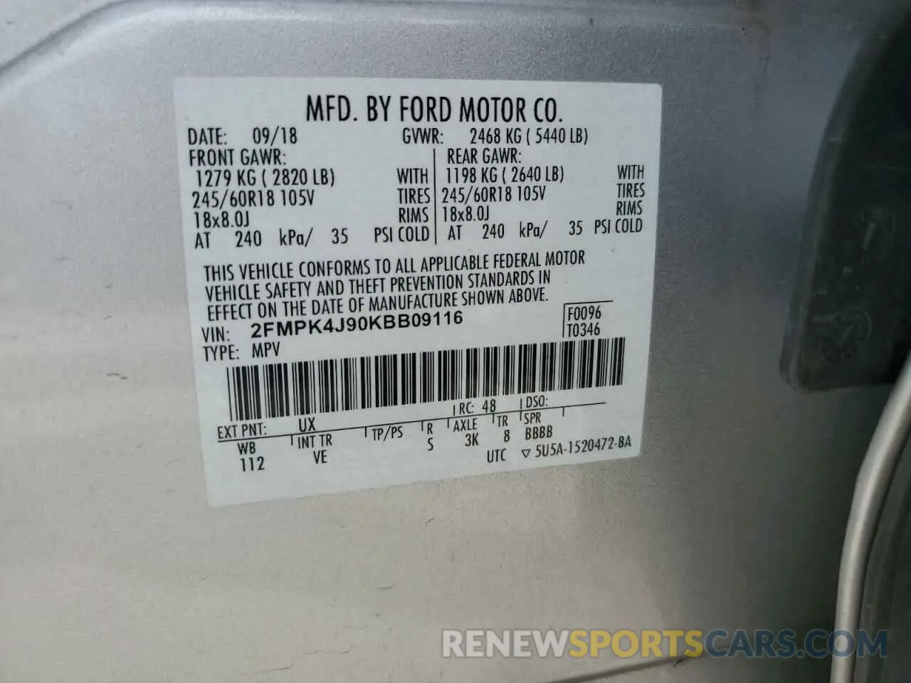 12 Photograph of a damaged car 2FMPK4J90KBB09116 FORD EDGE 2019