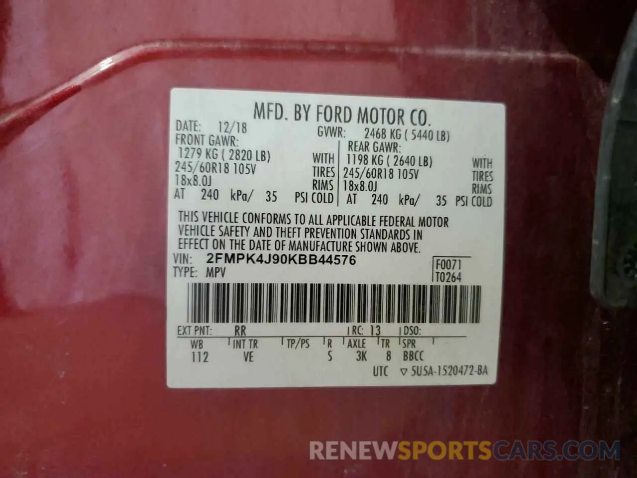 14 Photograph of a damaged car 2FMPK4J90KBB44576 FORD EDGE 2019