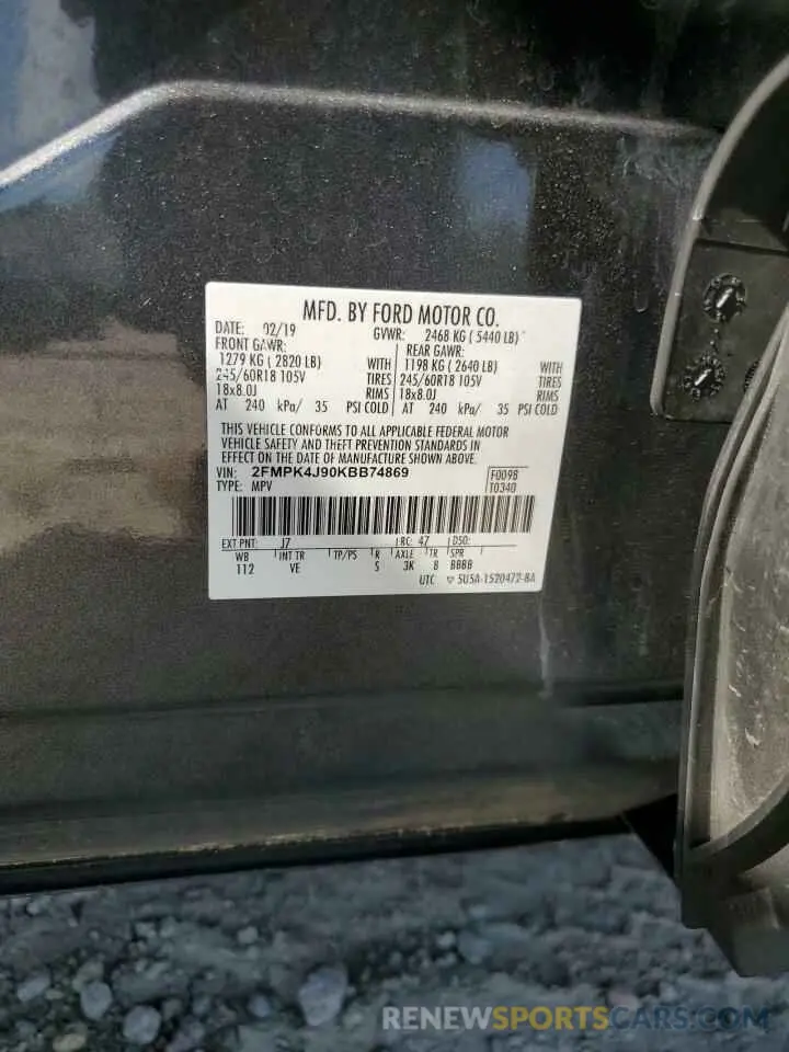12 Photograph of a damaged car 2FMPK4J90KBB74869 FORD EDGE 2019