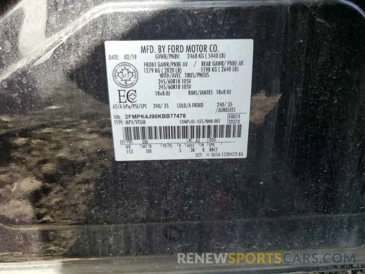 14 Photograph of a damaged car 2FMPK4J90KBB77478 FORD EDGE 2019