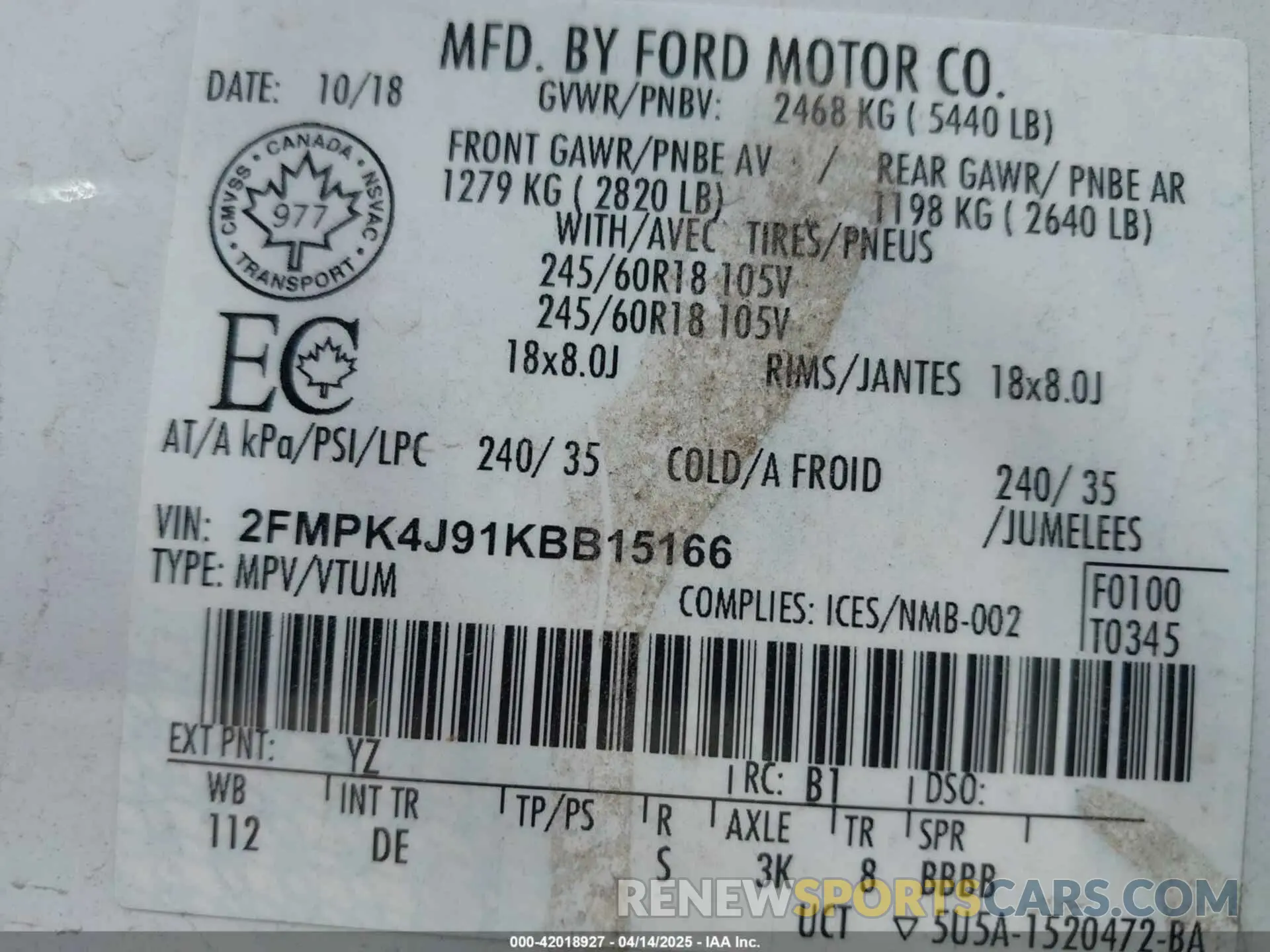 9 Photograph of a damaged car 2FMPK4J91KBB15166 FORD EDGE 2019