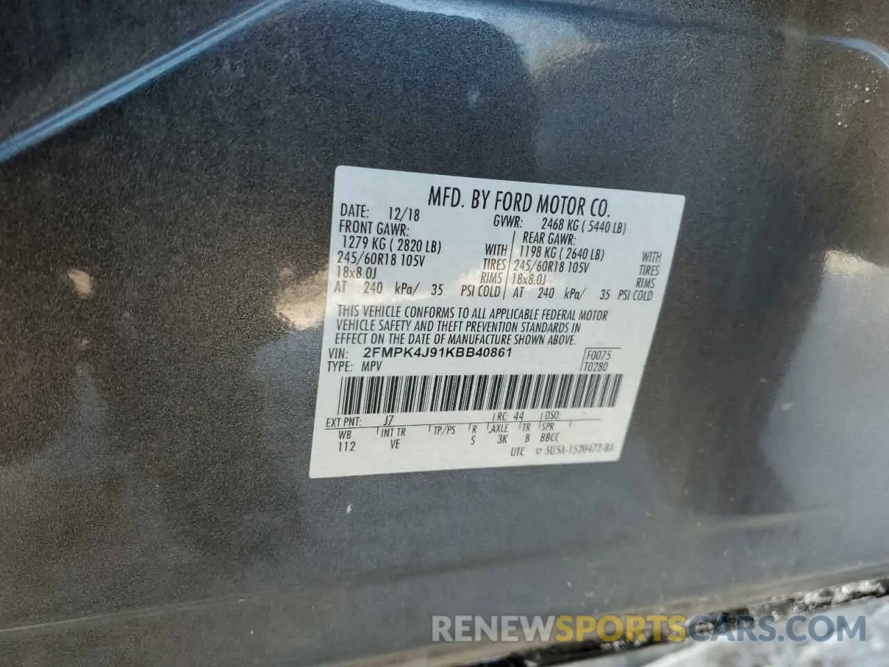 13 Photograph of a damaged car 2FMPK4J91KBB40861 FORD EDGE 2019