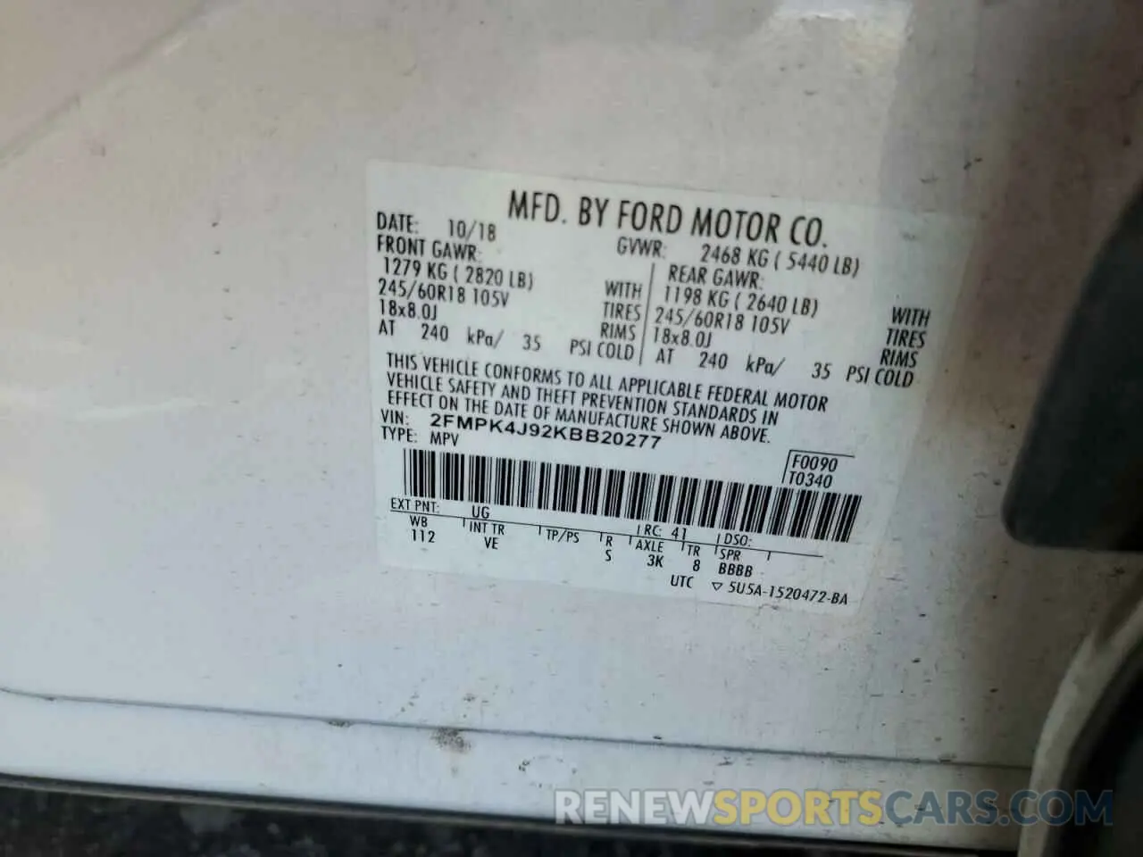 13 Photograph of a damaged car 2FMPK4J92KBB20277 FORD EDGE 2019