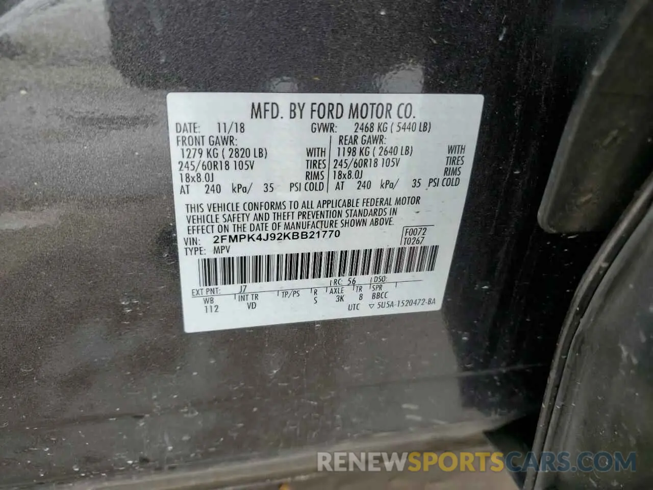 13 Photograph of a damaged car 2FMPK4J92KBB21770 FORD EDGE 2019