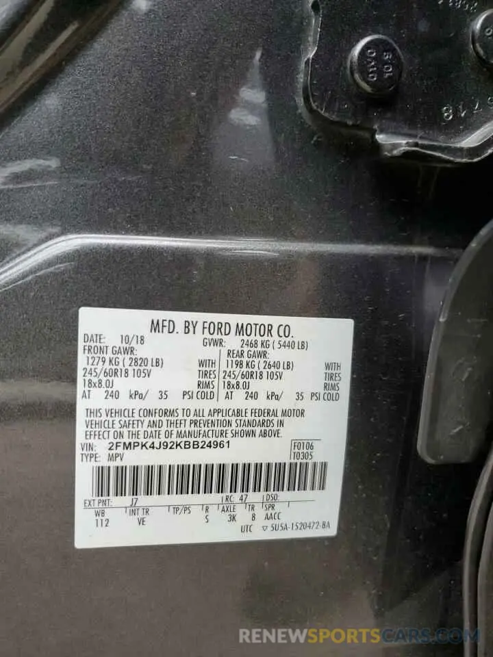 15 Photograph of a damaged car 2FMPK4J92KBB24961 FORD EDGE 2019