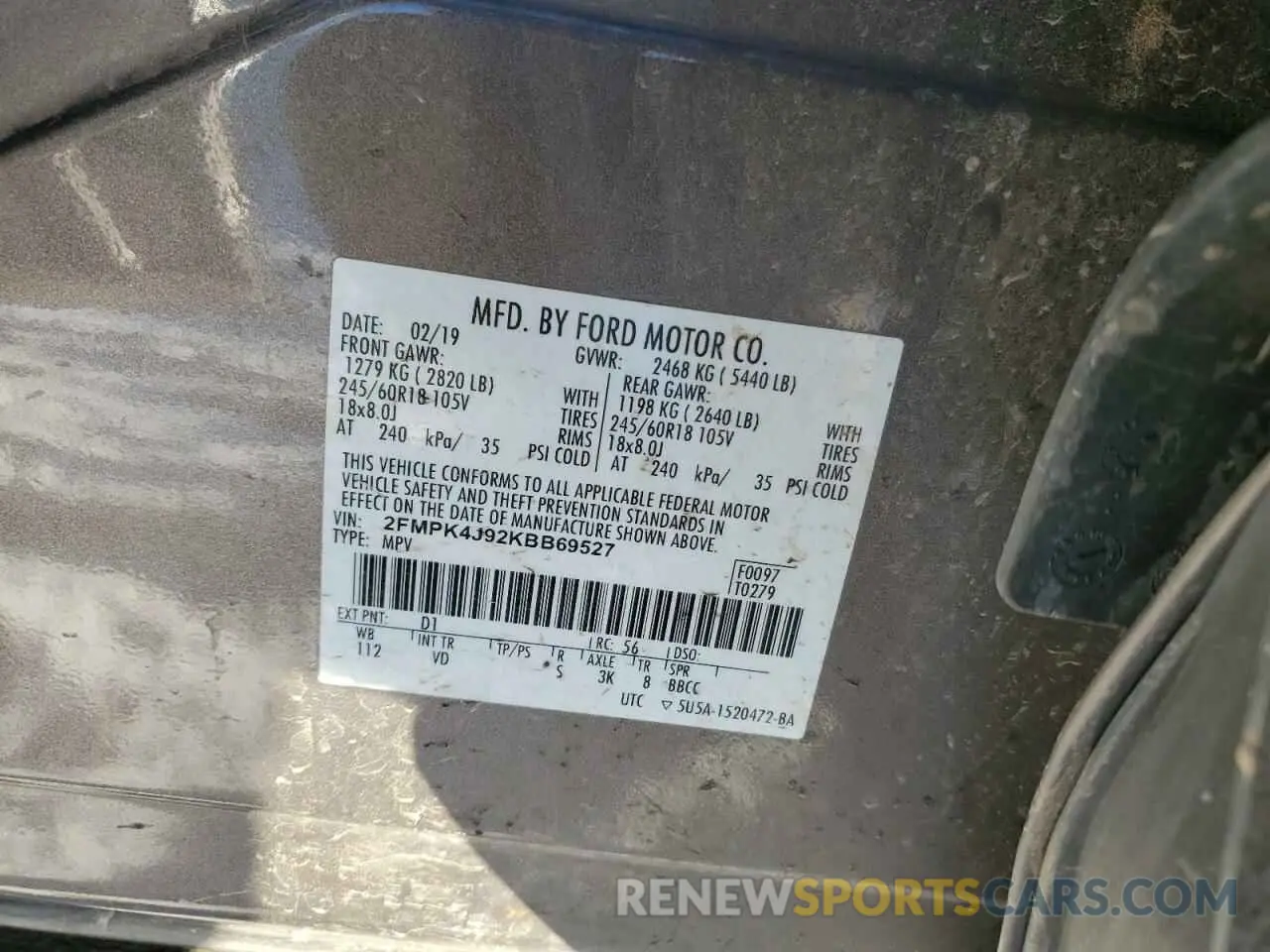 13 Photograph of a damaged car 2FMPK4J92KBB69527 FORD EDGE 2019