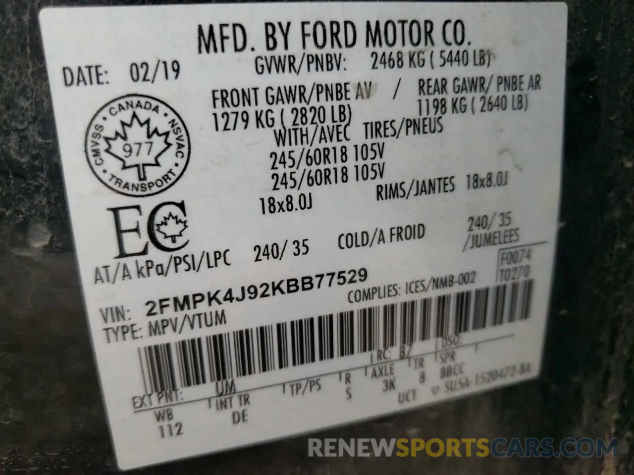 13 Photograph of a damaged car 2FMPK4J92KBB77529 FORD EDGE 2019