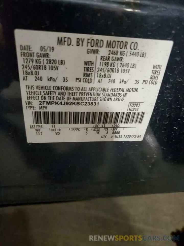 13 Photograph of a damaged car 2FMPK4J92KBC23831 FORD EDGE 2019