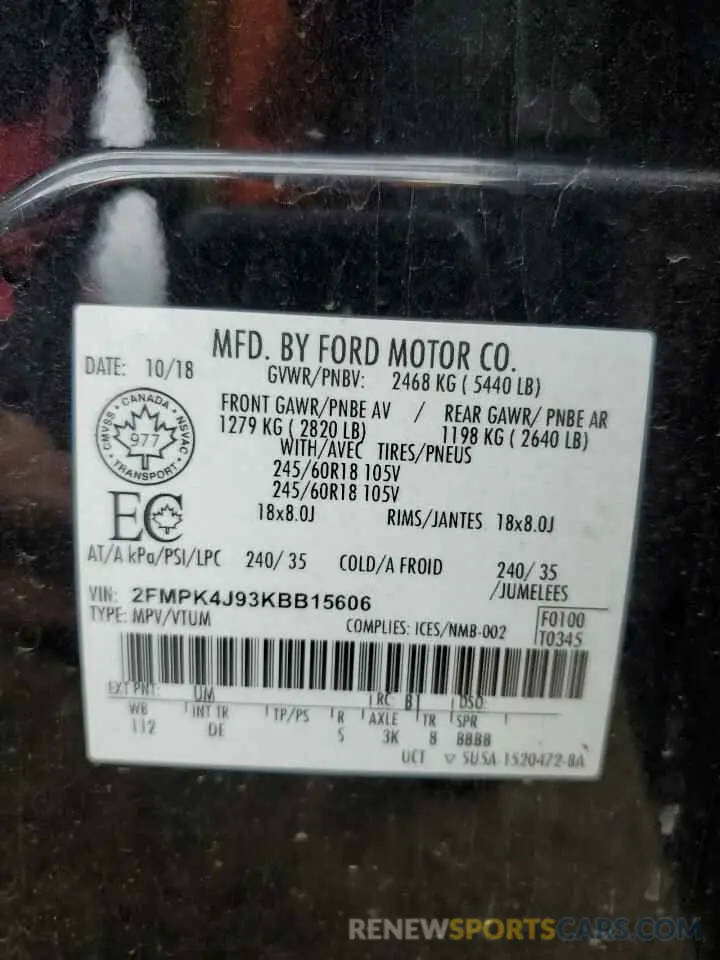 13 Photograph of a damaged car 2FMPK4J93KBB15606 FORD EDGE 2019