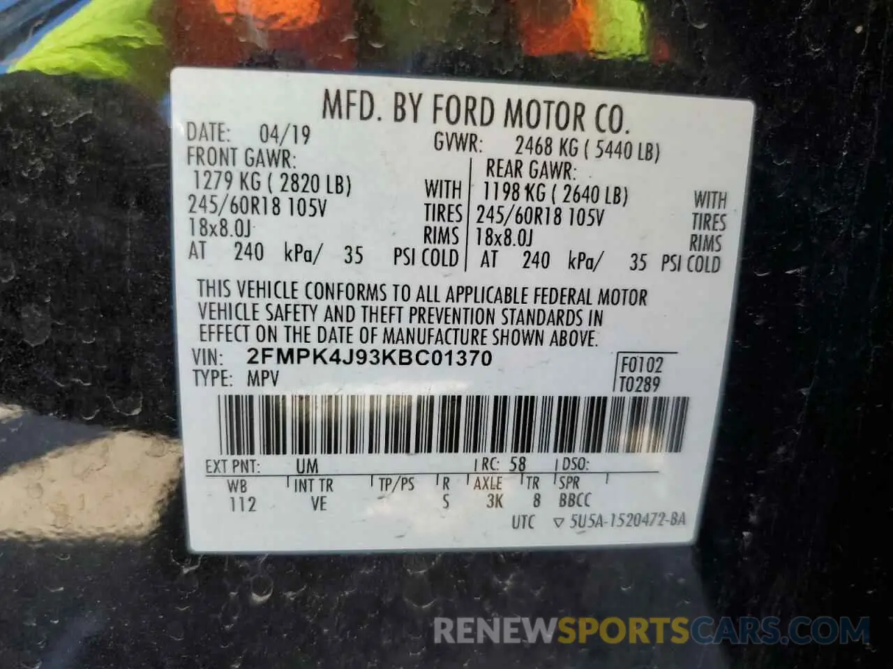 13 Photograph of a damaged car 2FMPK4J93KBC01370 FORD EDGE 2019