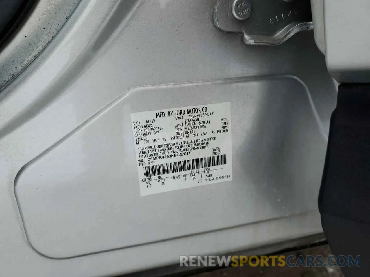13 Photograph of a damaged car 2FMPK4J93KBC37611 FORD EDGE 2019