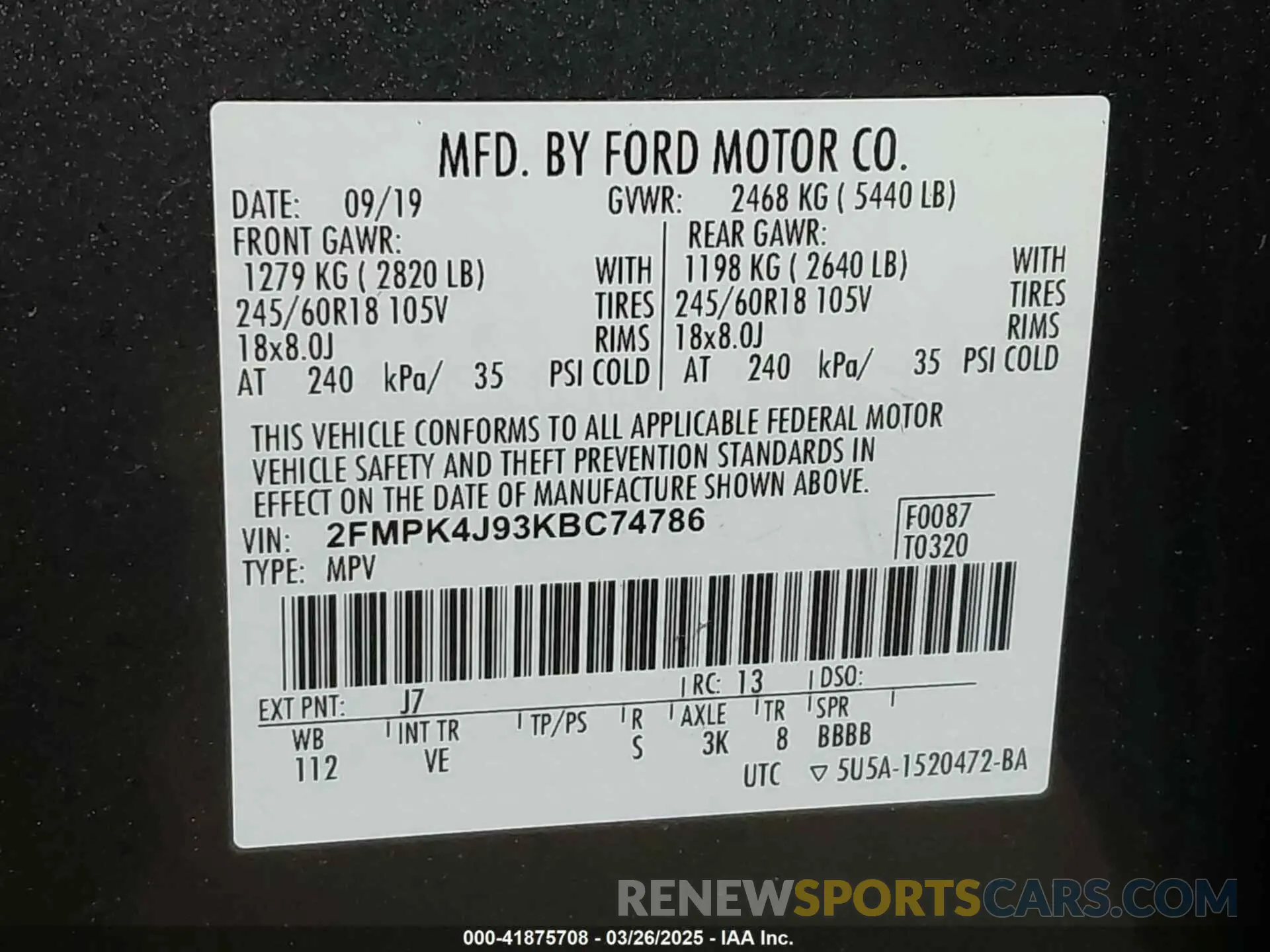 9 Photograph of a damaged car 2FMPK4J93KBC74786 FORD EDGE 2019