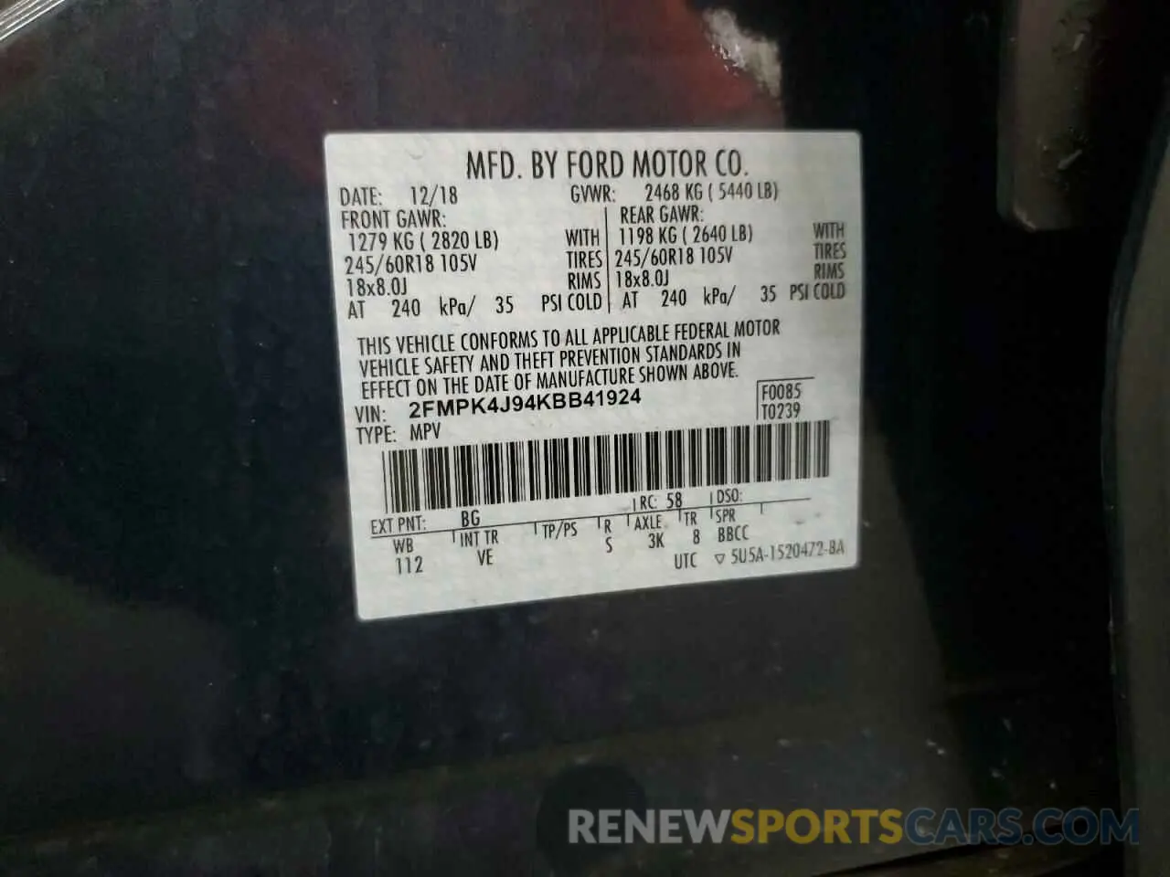 13 Photograph of a damaged car 2FMPK4J94KBB41924 FORD EDGE 2019