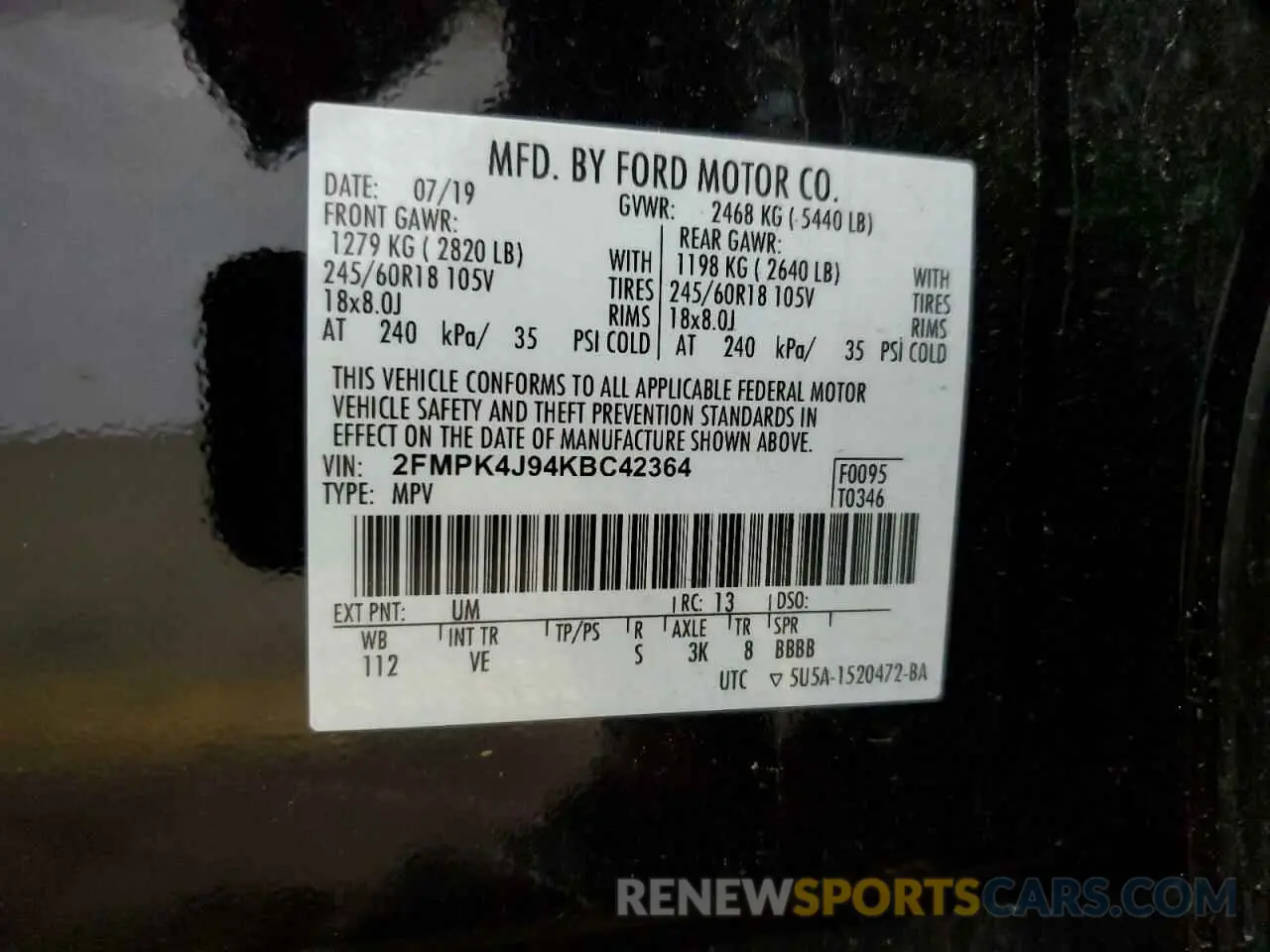 14 Photograph of a damaged car 2FMPK4J94KBC42364 FORD EDGE 2019