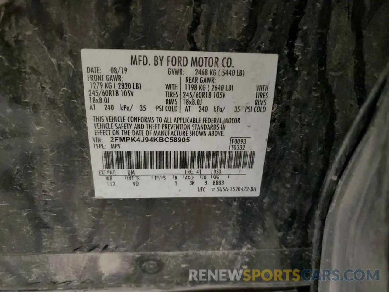 14 Photograph of a damaged car 2FMPK4J94KBC58905 FORD EDGE 2019
