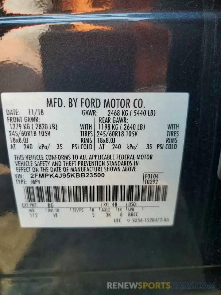 13 Photograph of a damaged car 2FMPK4J95KBB23500 FORD EDGE 2019