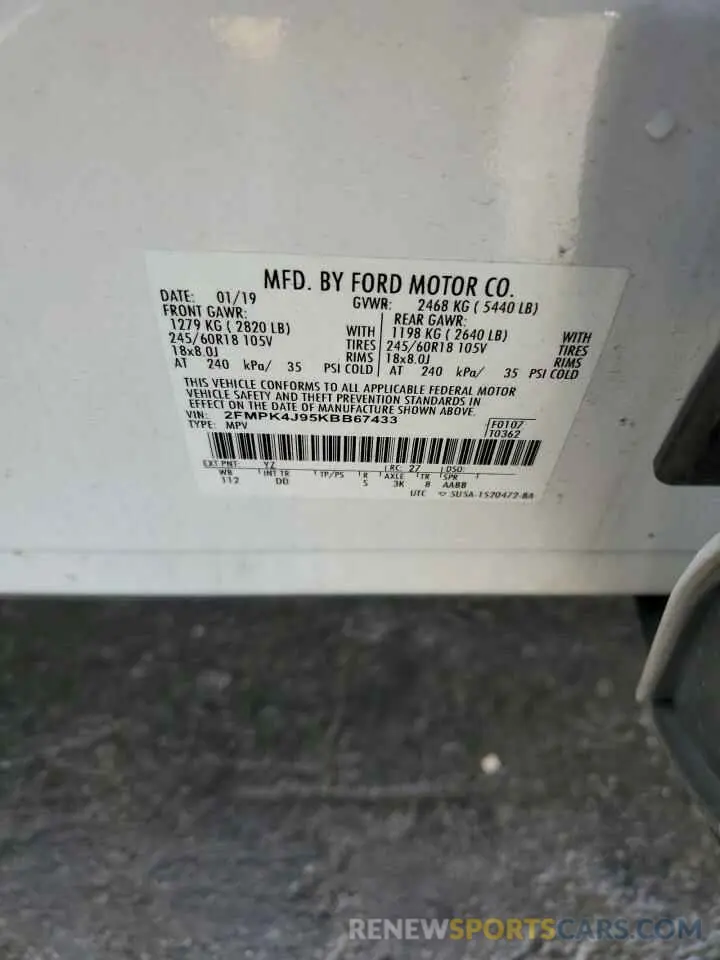 13 Photograph of a damaged car 2FMPK4J95KBB67433 FORD EDGE 2019