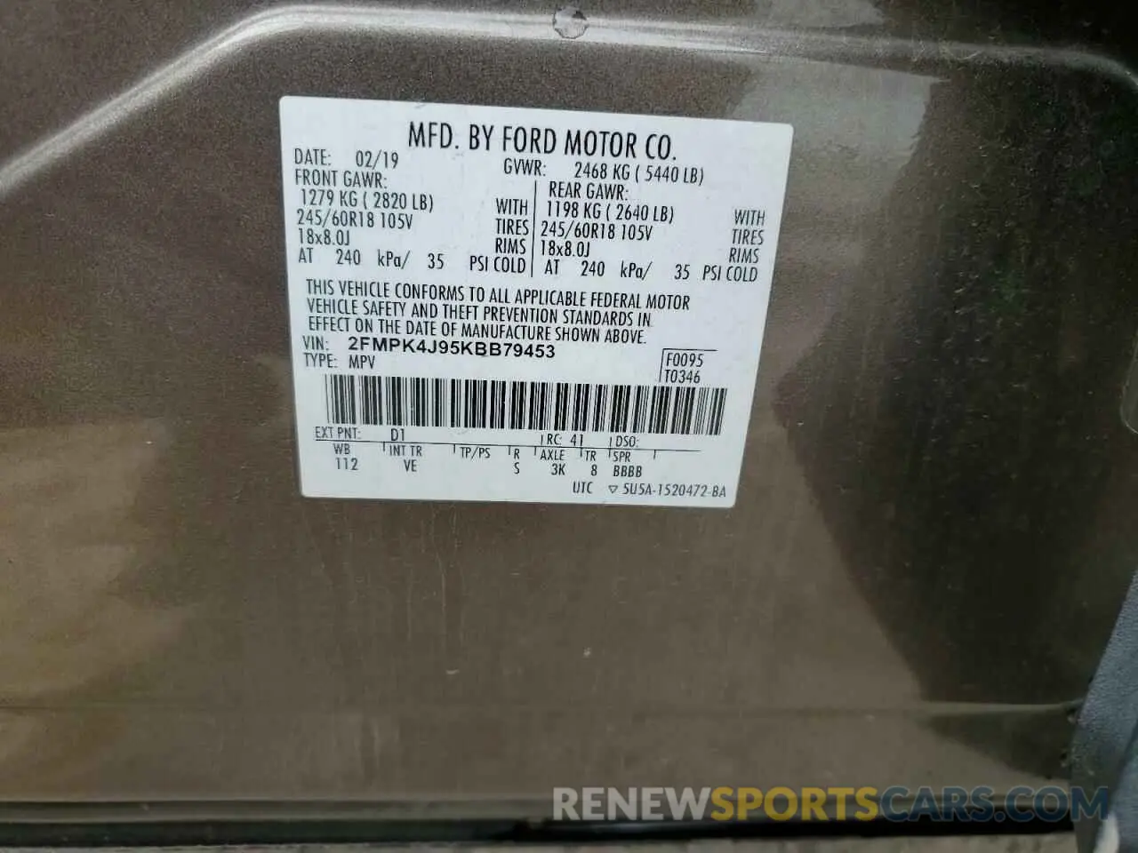 12 Photograph of a damaged car 2FMPK4J95KBB79453 FORD EDGE 2019