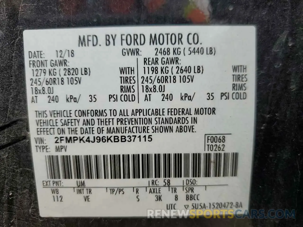 14 Photograph of a damaged car 2FMPK4J96KBB37115 FORD EDGE 2019