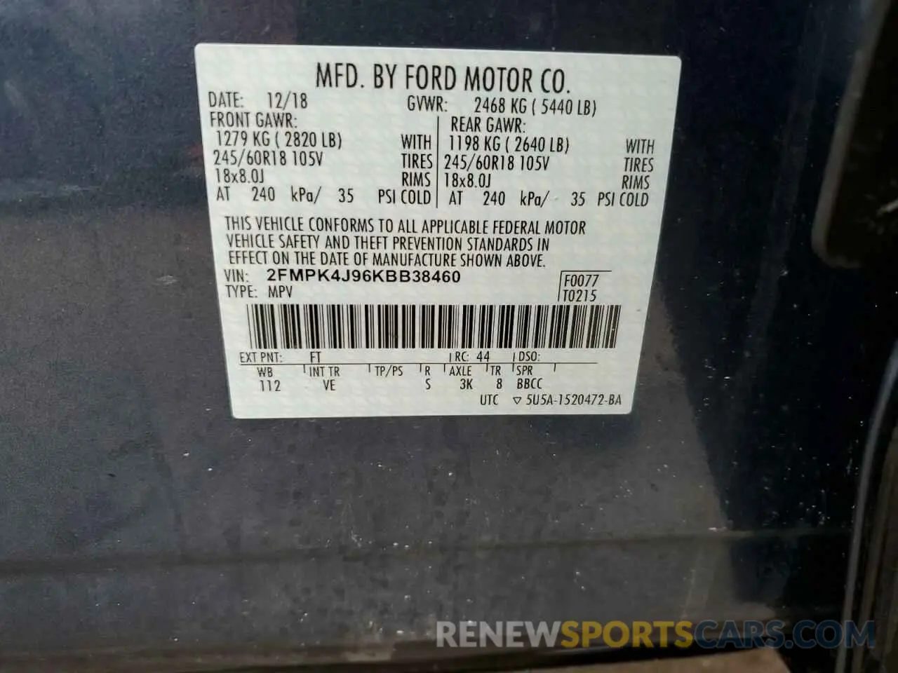 14 Photograph of a damaged car 2FMPK4J96KBB38460 FORD EDGE 2019