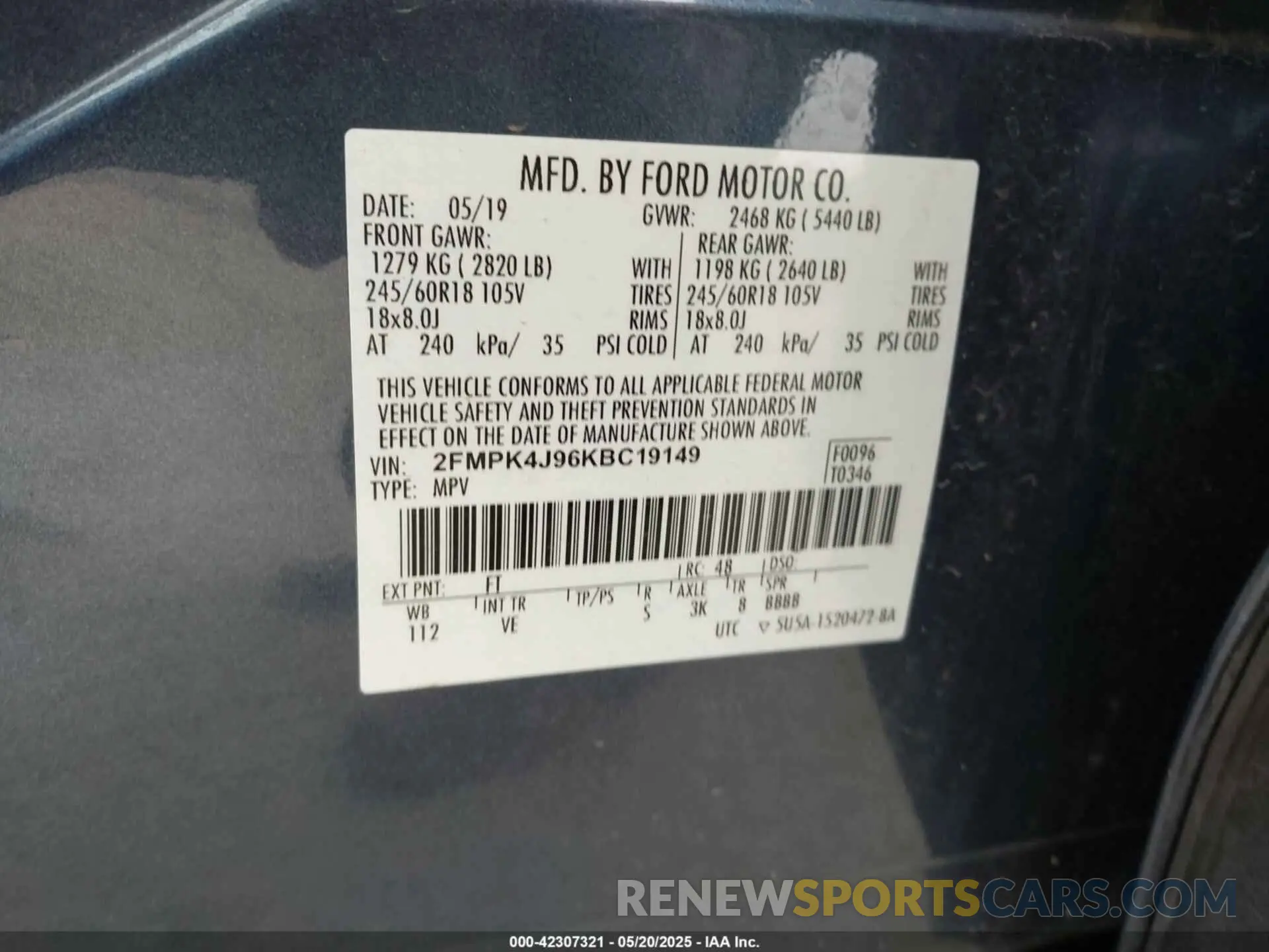 9 Photograph of a damaged car 2FMPK4J96KBC19149 FORD EDGE 2019