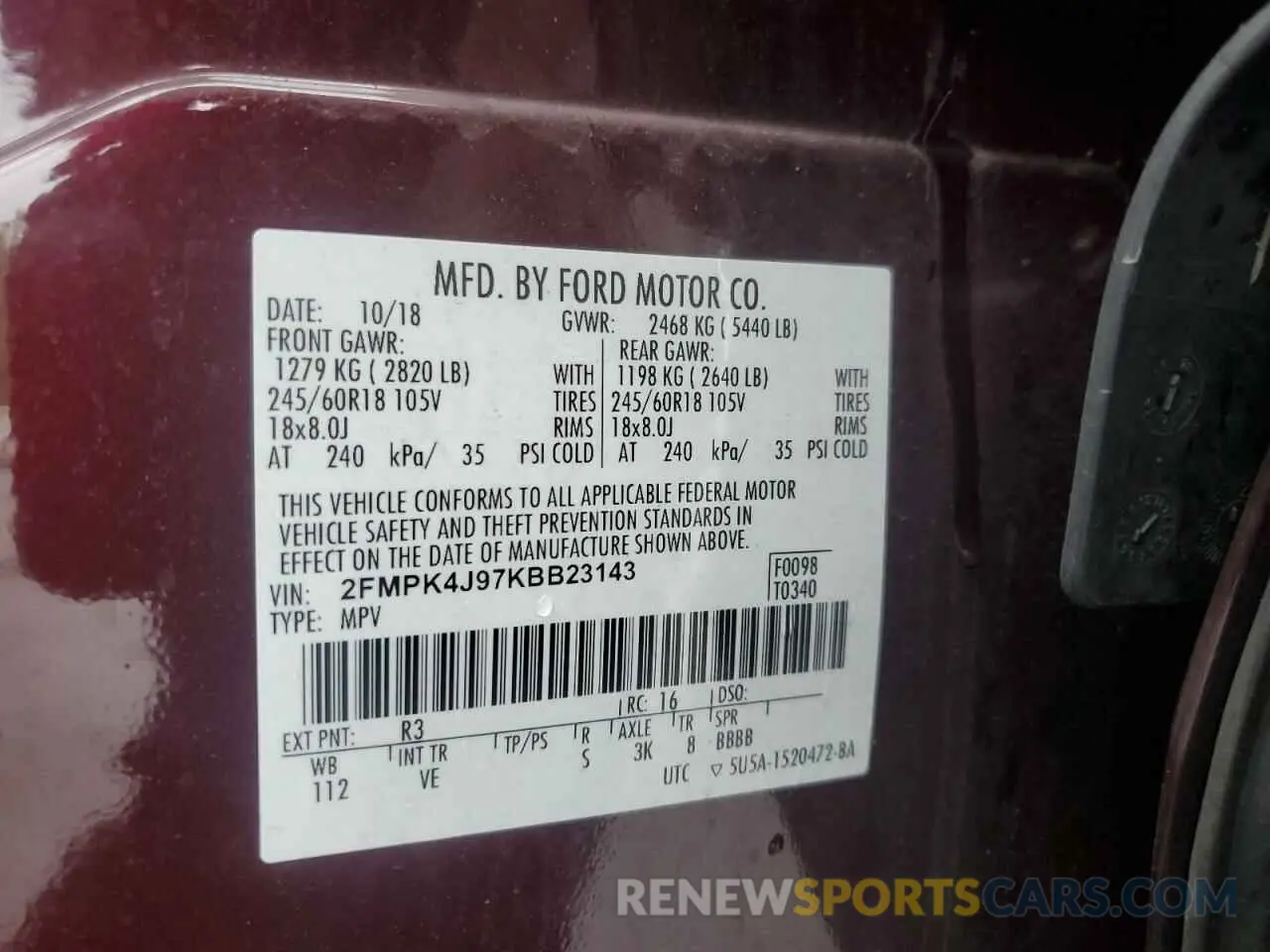 14 Photograph of a damaged car 2FMPK4J97KBB23143 FORD EDGE 2019