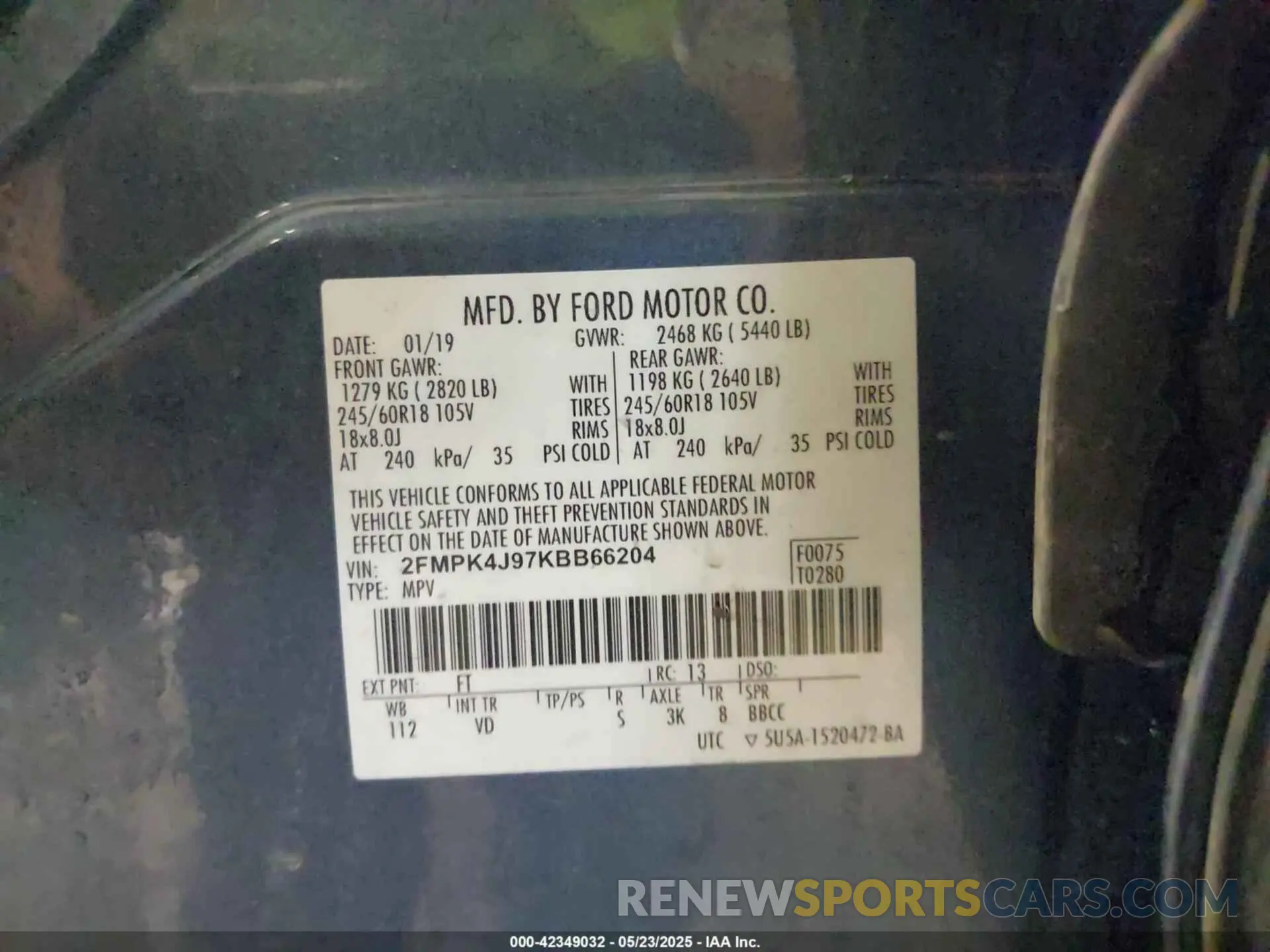 9 Photograph of a damaged car 2FMPK4J97KBB66204 FORD EDGE 2019