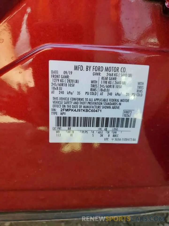 14 Photograph of a damaged car 2FMPK4J97KBC60471 FORD EDGE 2019