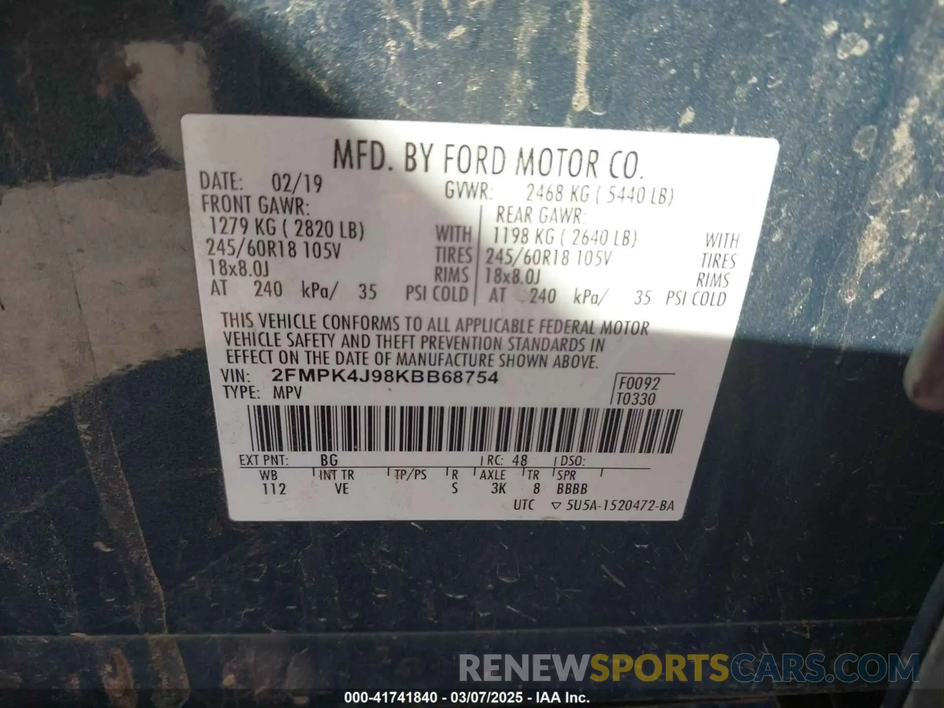 9 Photograph of a damaged car 2FMPK4J98KBB68754 FORD EDGE 2019