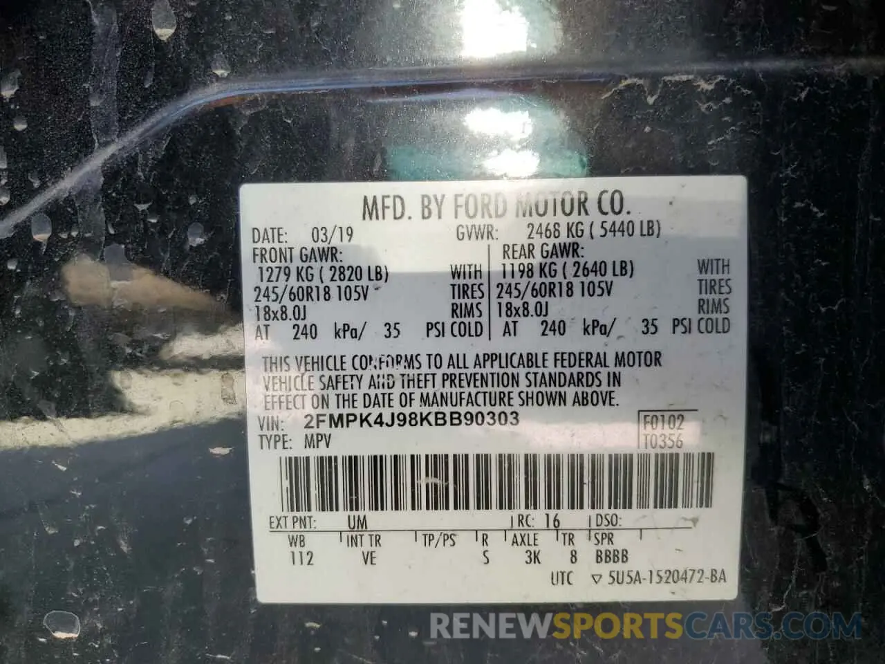 13 Photograph of a damaged car 2FMPK4J98KBB90303 FORD EDGE 2019