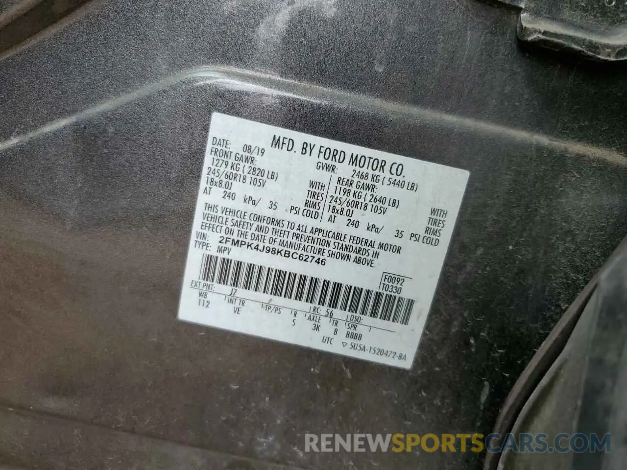 13 Photograph of a damaged car 2FMPK4J98KBC62746 FORD EDGE 2019