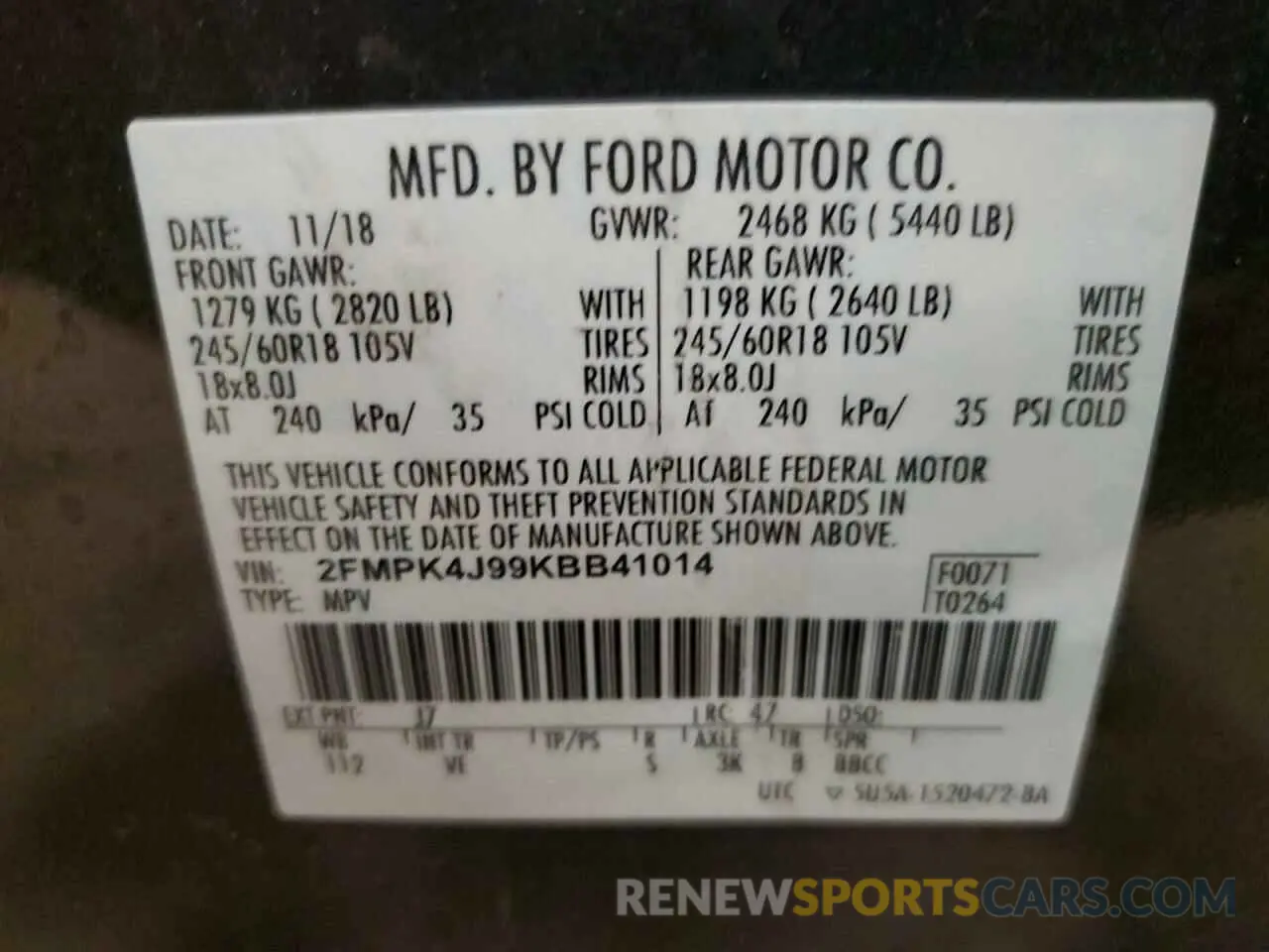 14 Photograph of a damaged car 2FMPK4J99KBB41014 FORD EDGE 2019
