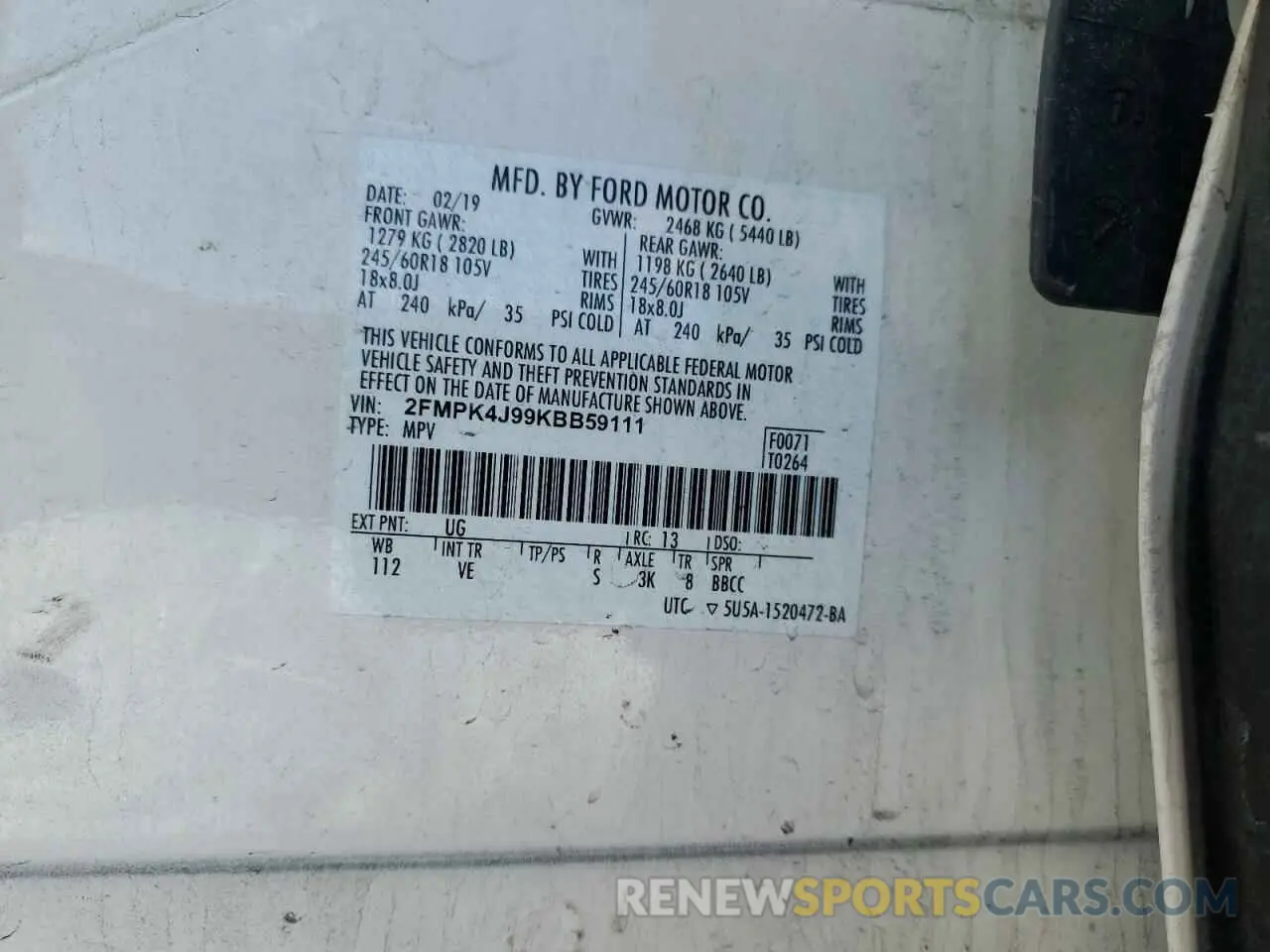 13 Photograph of a damaged car 2FMPK4J99KBB59111 FORD EDGE 2019