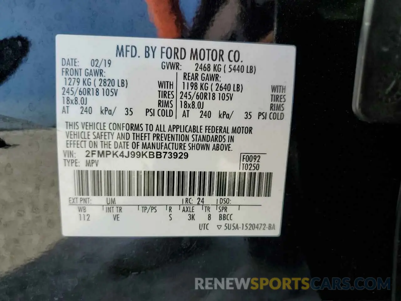 14 Photograph of a damaged car 2FMPK4J99KBB73929 FORD EDGE 2019