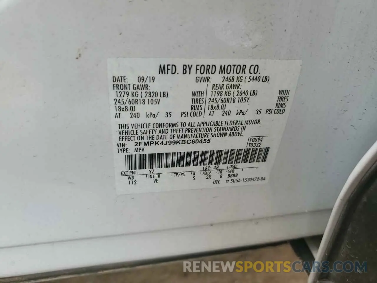 12 Photograph of a damaged car 2FMPK4J99KBC60455 FORD EDGE 2019