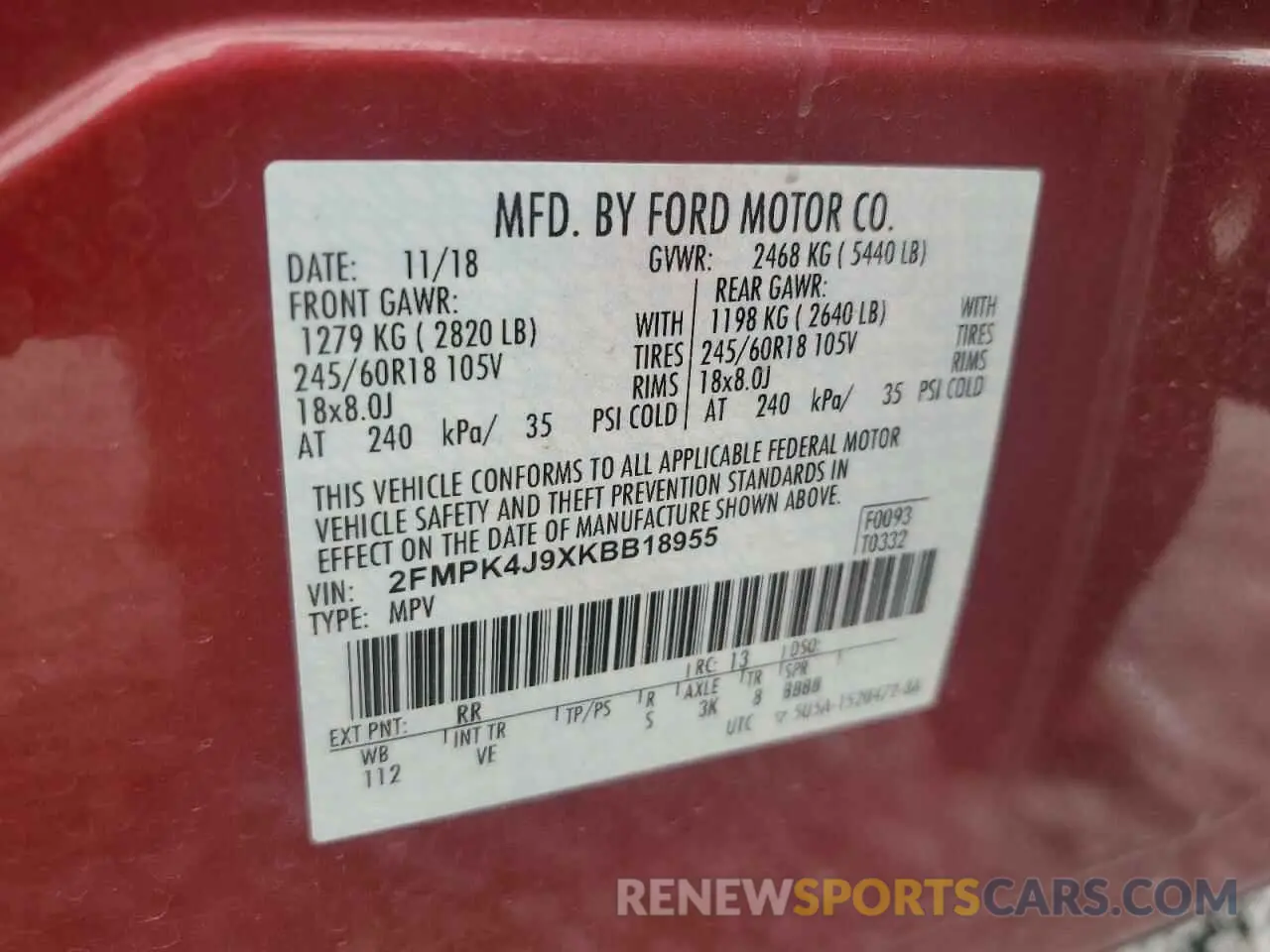 14 Photograph of a damaged car 2FMPK4J9XKBB18955 FORD EDGE 2019